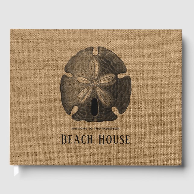 Burlap Sand Dollar Shell Beach House Guest Book (Front)