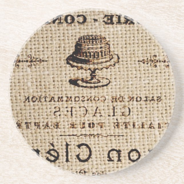 burlap scripts shabby chic french country cake coaster (Front)