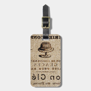 burlap scripts shabby chic french country cake luggage tag