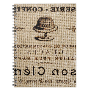 burlap scripts shabby chic french country cake spiral notebook