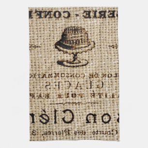 burlap scripts shabby chic french country cake tea towel