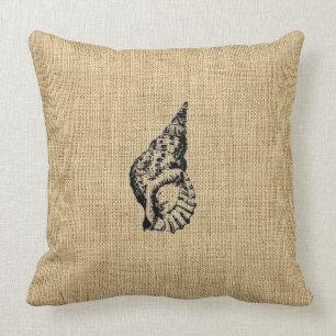 Burlap + SeaShell Illustration Sealife Design Cushion