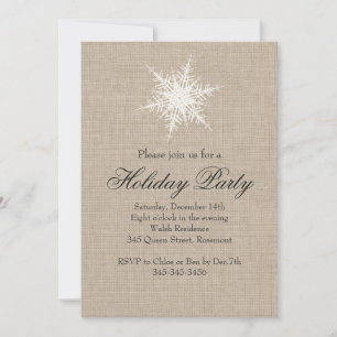 Burlap Snowflake Holiday Party Invitation