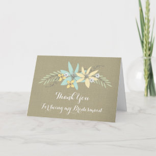 Burlap Spring Flowers Thank You Bridesmaid Card