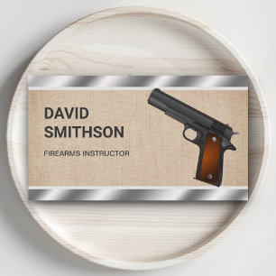 Burlap Steel Pistol Gun Shop Gunsmith Firearms Business Card
