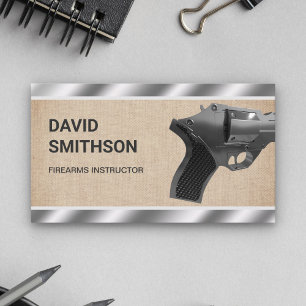 Burlap Steel Revolver Gun Shop Gunsmith Firearms Business Card