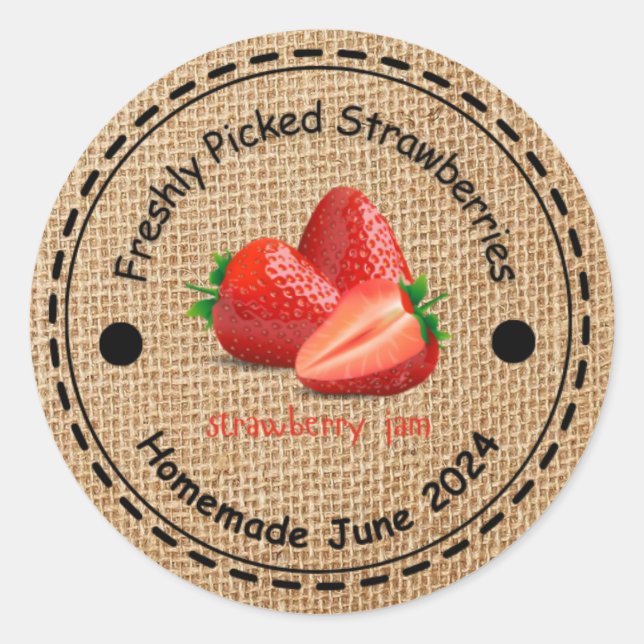 Burlap Strawberry Jam Sticker (Front)