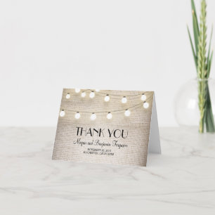 Burlap String Lights Rustic Wedding Thank You Card