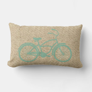 Burlap teal bicycle decorative pillow