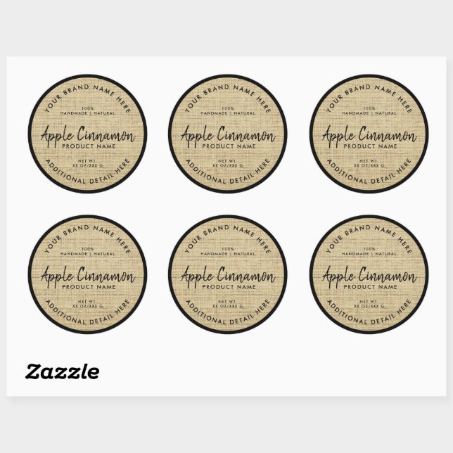 Burlap texture Product Round Label (Sheet)