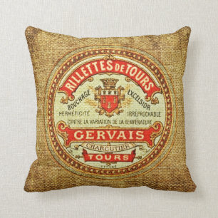 Burlap textured throw pillow with french logo