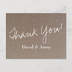 Burlap thank you postcard for country chic wedding