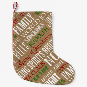 Burlap Typography Rustic Christmas stocking