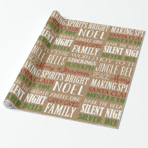 Burlap Typography Rustic Christmas Wrapping Paper
