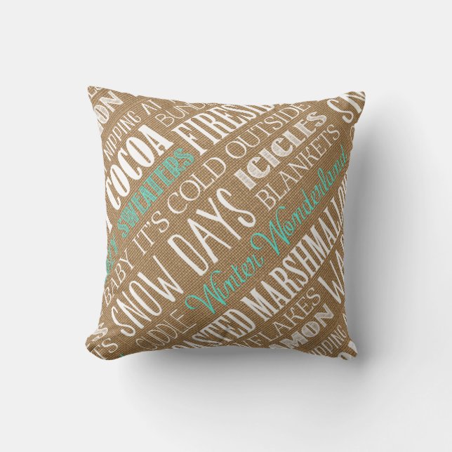 Burlap Typography Winter Wonderland Pillow (Front)