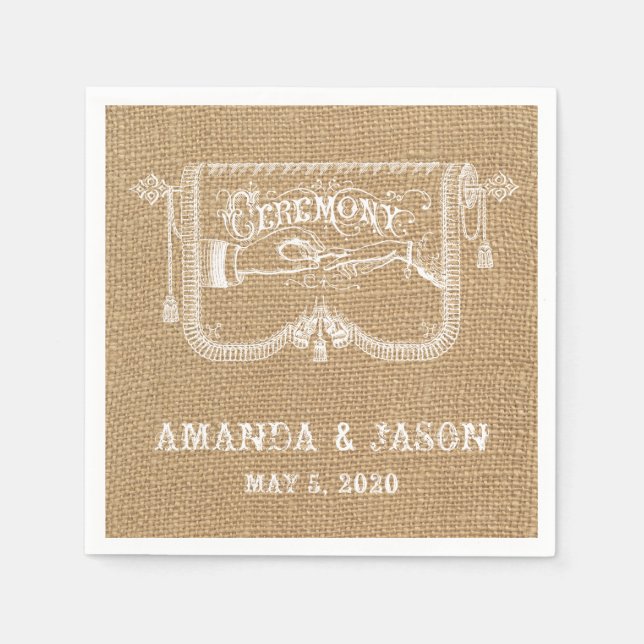 Burlap Vintage Banner Rustic Wedding Paper Napkins (Front)