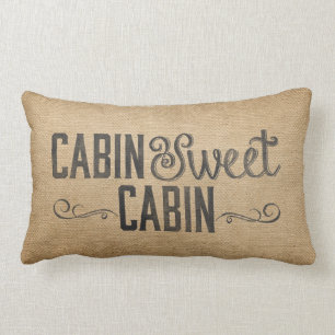 Burlap Vintage Cabin Sweet Cabin Lumbar Cushion