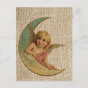 burlap vintage crescent moon victorian angel postcard