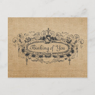 Burlap Vintage Frame Thinking of You 2 Postcard