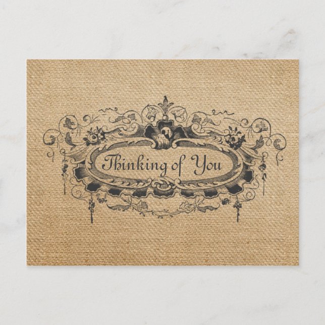 Burlap Vintage Frame Thinking of You 2 Postcard (Front)