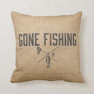 Burlap Vintage Gone Fishing Cushion