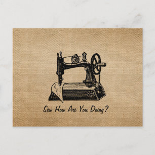Burlap Vintage Sewing Maching Postcard