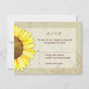 Burlap Watercolor Sunflower Wedding RSVP Card