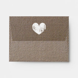 Burlap wedding envelopes with rustic heart design