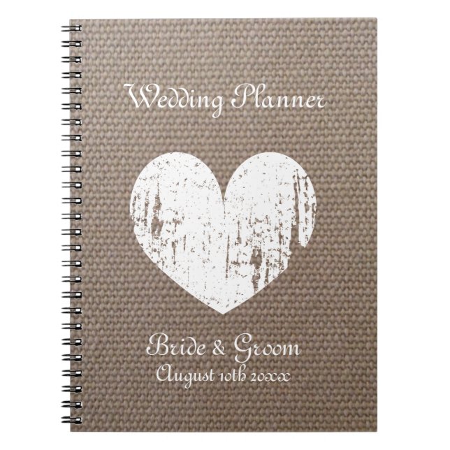 Burlap wedding planner organiser journal notebook (Front)