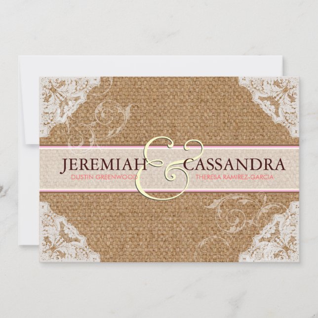 Burlap & White Lace Wedding Invitation (Front)