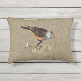 Burlap with Bird patio Outdoor Cushion