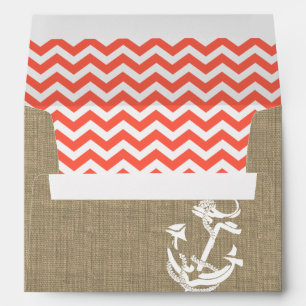 Burlap with Coral Zigzag and Anchor Envelopes