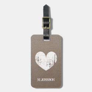 Burlap with weathered heart travel luggage tag