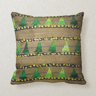Burlap & Yarn Embroidered Tree Print Cushion
