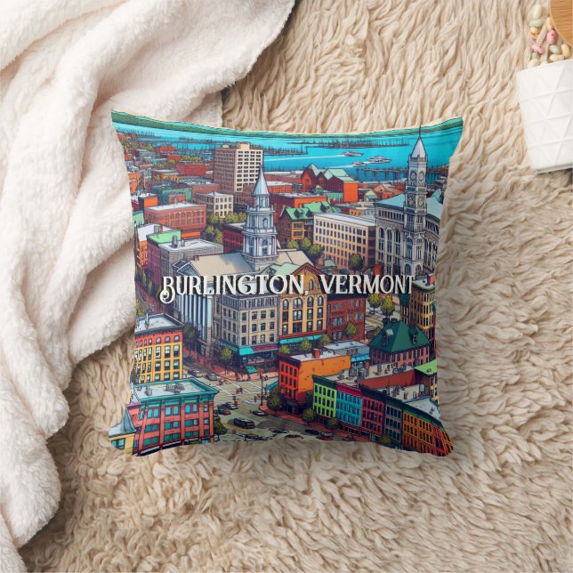Burlington, Vermont Comic Book Style Art Cushion (Blanket)