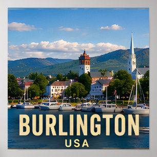 Burlington Vermont Lakefront Mountain Travel Gift Poster