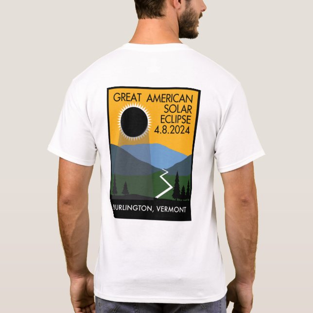 Burlington, VT Eclipse Travel Poster T-Shirt (Back)