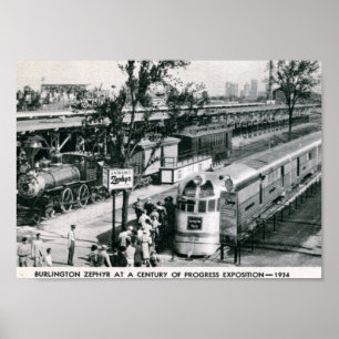 Burlington Zephyr Deco Train 1934 Vintage Poster