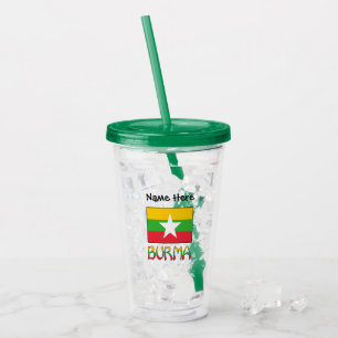 Burma and Myanmar Flag Personalised Acrylic Tumbler