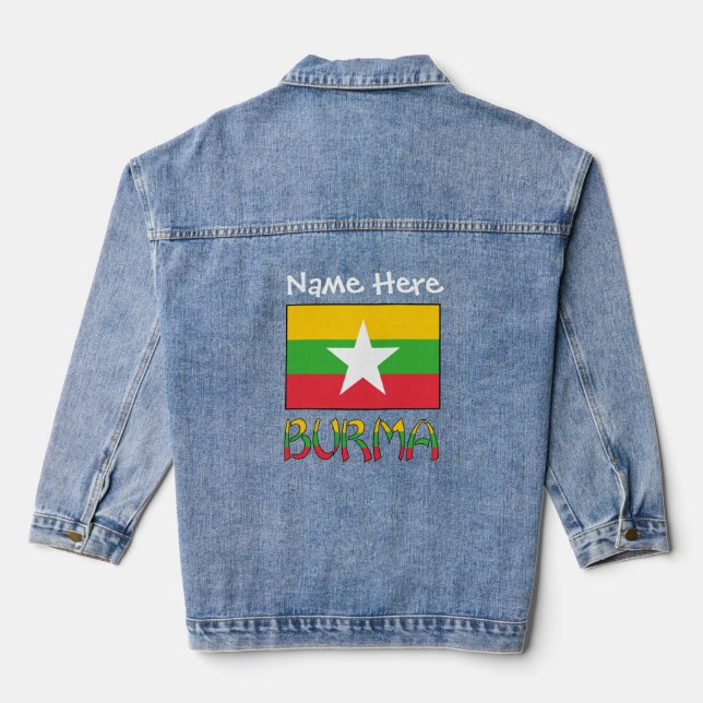 Burma and Myanmar Flag White Personalisation  Denim Jacket (Back)