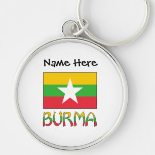 Burma and Myanmar Flag with Your Name Key Ring