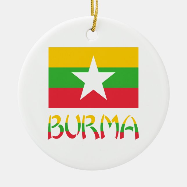 Burma Flag & Word Ceramic Tree Decoration (Front)