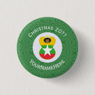 Burma Myanmar Flag Angel Christmas Personalised 3 Cm Round Badge