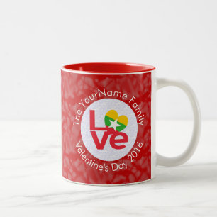 Burma Myanmar Flag Heart LOVE Red Personalise Text Two-Tone Coffee Mug