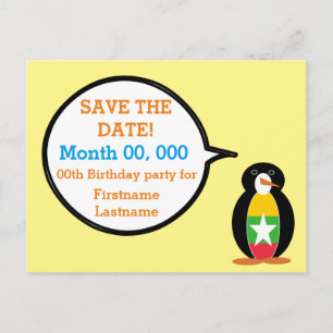 Burma Myanmar Talking Ms Penguin Personalised  Announcement Postcard
