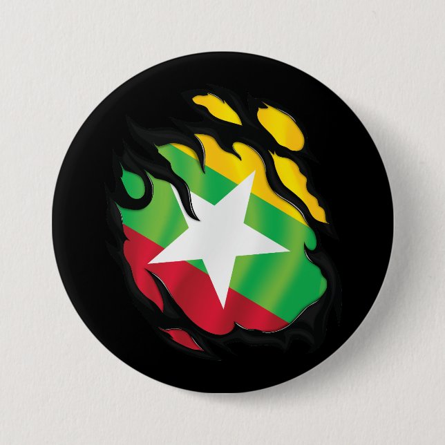 Burma Ripped Flag 7.5 Cm Round Badge (Front)