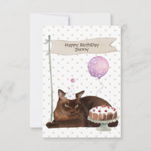 Burmese Cat Birthday Celebration Party Hat cake Card