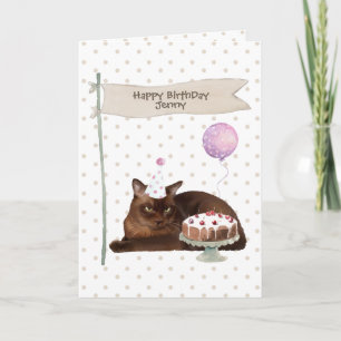 Burmese Cat Birthday Celebration Party Hat Card