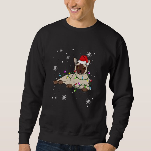 Burmese Cat Christmas Lights Christmas Cat Santa h Sweatshirt (Front)