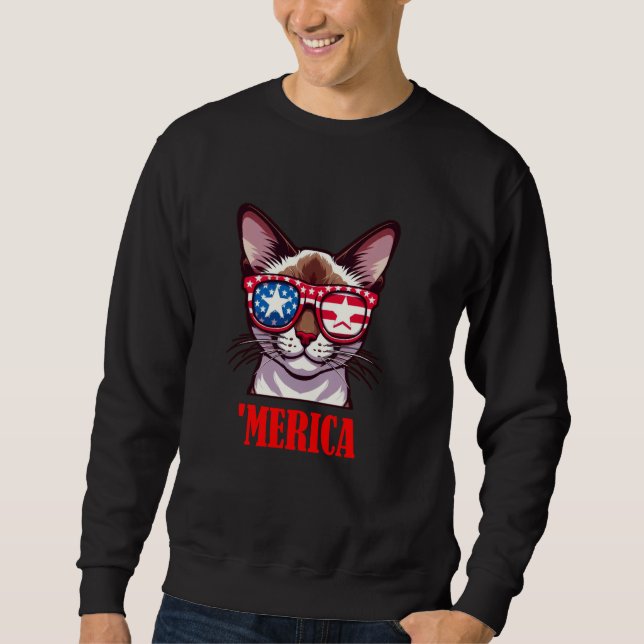 Burmese Cat Merica 4th of July US Flag Sweatshirt (Front)